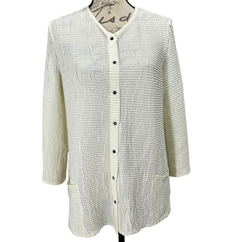 Babette White Crinkle Artsy Snap Button Square Pocket Shirt Jacket Size Small